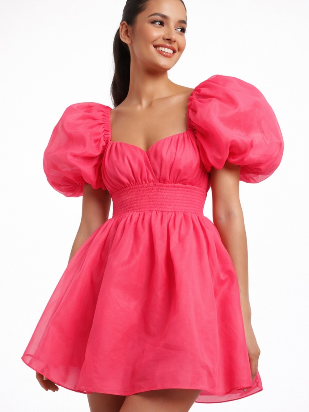 a new day Hot Pink Puff Sleeve Mini Dress